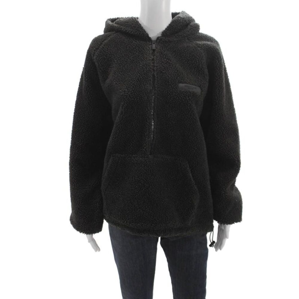 Essentials Unisex Adults Black Collared Zip Pullover Hoodie Polyester Size S